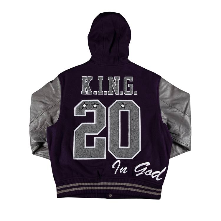 Supreme King Hooded Varsity Jacket Purple