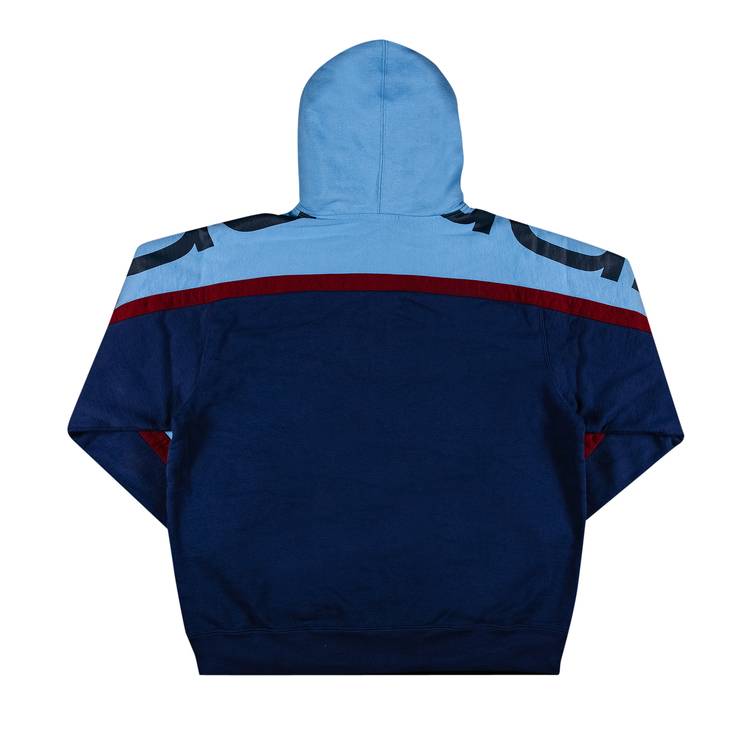 Supreme Big Logo Paneled Zip Up Hooded Sweatshirt 'Navy' | GOAT