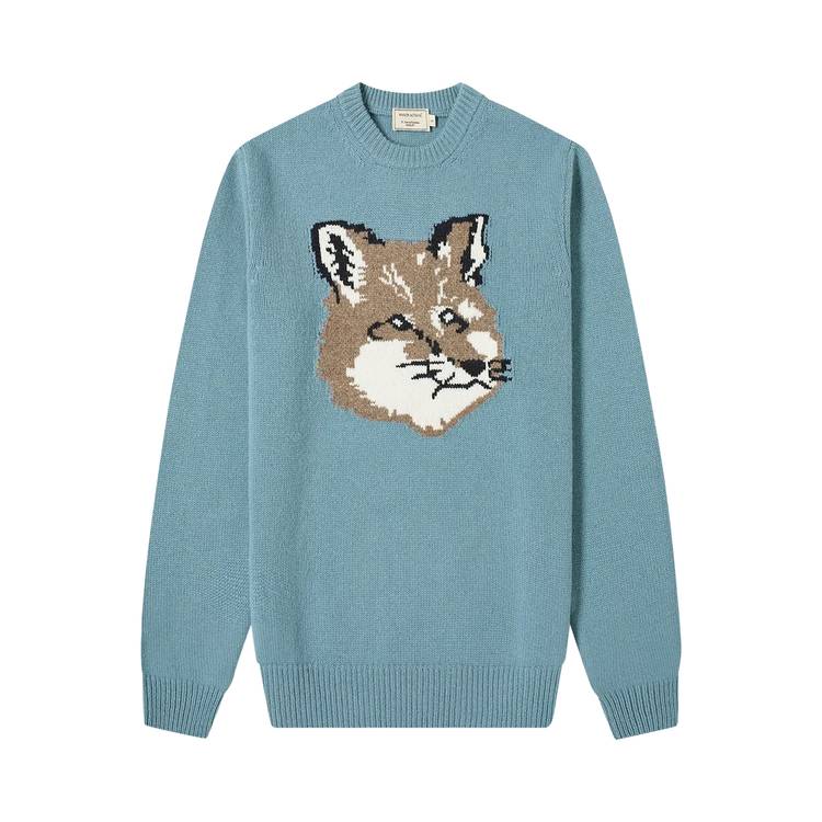 Buy Maison Kitsuné Fox Head Jacquard Pullover 'Light Blue