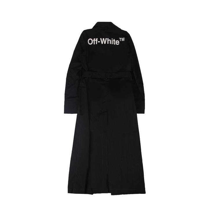 Off-White Logo Belted Long Trench Coat 'Black' | GOAT