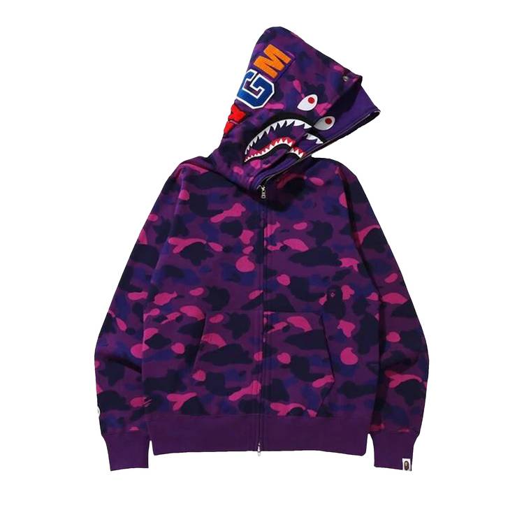 Buy BAPE Color Camo Shark Wide Full Zip Double Hoodie 'Purple