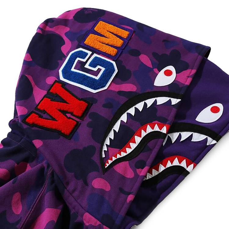 spoor betreden Wijzigingen van BAPE Color Camo Shark Wide Full Zip Double Hoodie 'Purple' | GOAT