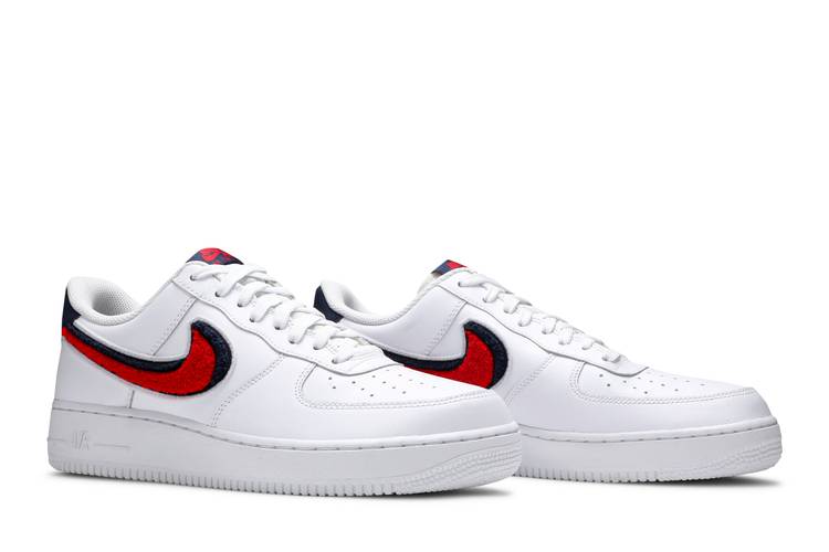 Nike Air Force 1 Low 3D Chenille Swoosh White Red Blue Men's - 823511-106 -  US