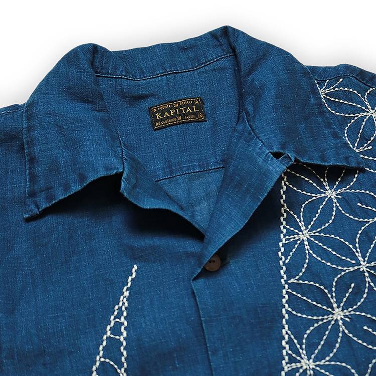 Buy Kapital Thunder Sashiko French Cloth Linen Aloha Shirt 'Indigo