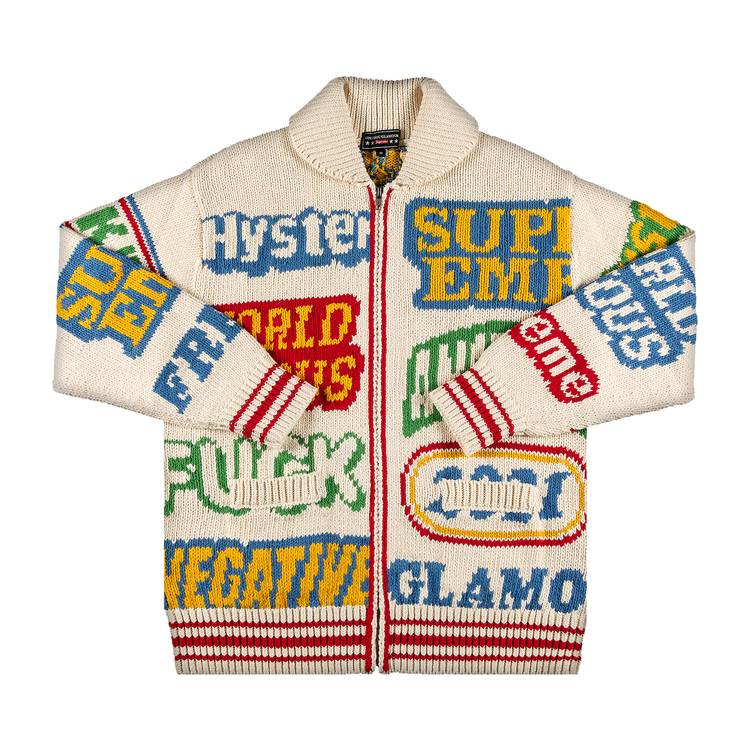 Supreme x Hysteric Glamour Logos Zip Up Sweater 'Natural' | GOAT