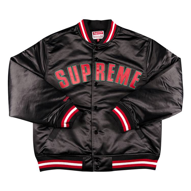 Buy Supreme x Mitchell And Ness Satin Varsity Jacket 'Black 