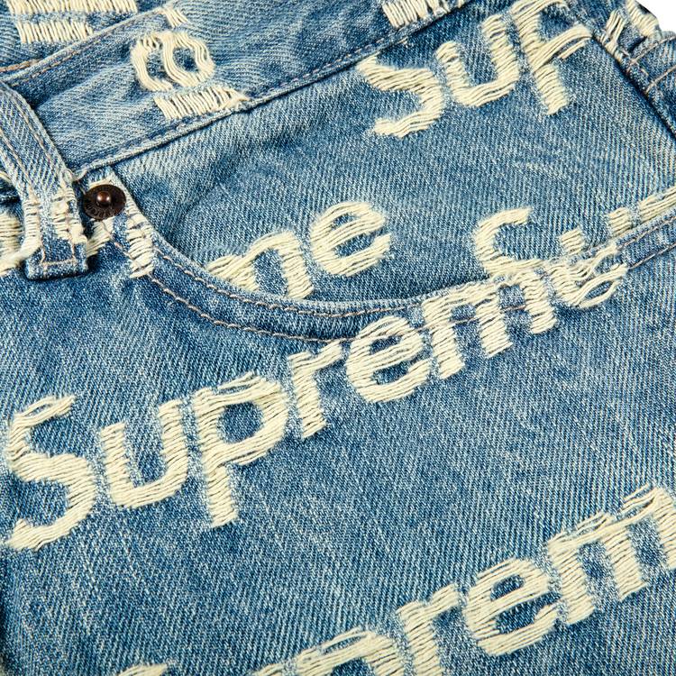 Supreme Frayed Logos Regualr Jean 'Blue' | GOAT