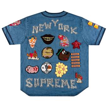 Buy Supreme Patches Denim Baseball Jersey 'Black' - SS21KN39 BLACK - Black