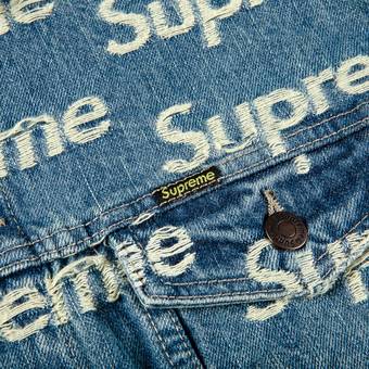 Supreme Frayed Logos Denim Trucker Jacket Blue for Men