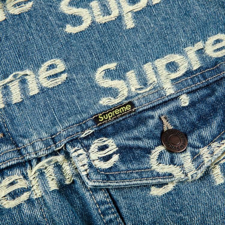 Supreme Frayed Logos Denim Trucker Jacket 'Blue' | GOAT