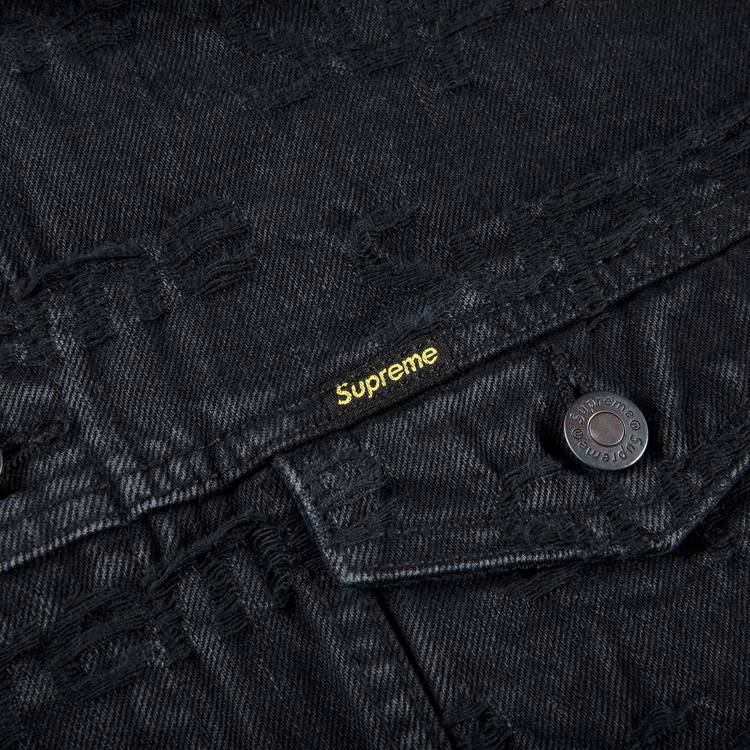 Buy Supreme Frayed Logos Denim Trucker Jacket 'Black' - SS21J29 