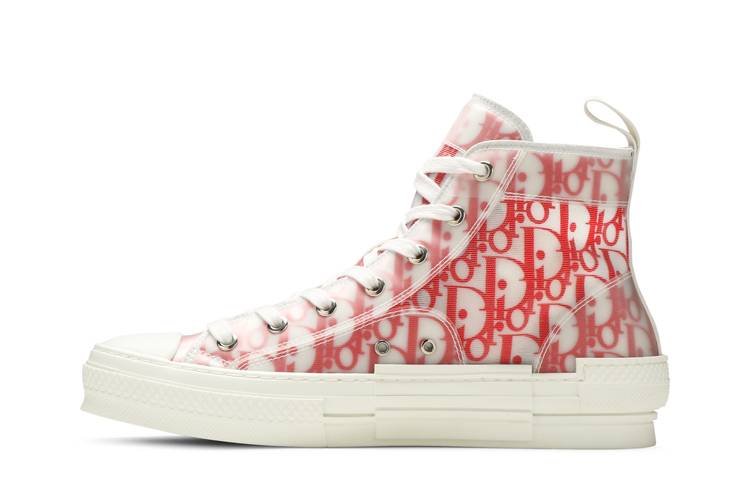 DIOR BY ERL B27 LowTop Sneaker Red and White Smooth Calfskin and White Dior  Oblique Galaxy Leather with Rabbit Motif  DIOR
