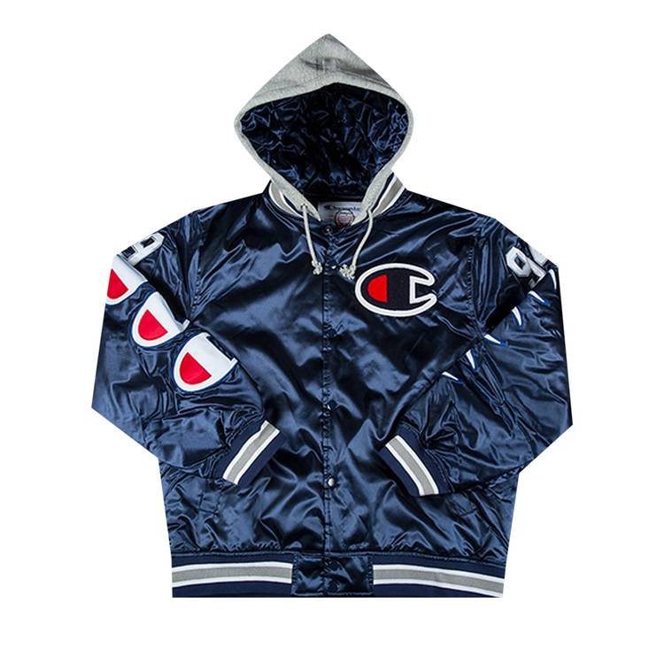 Buy Supreme x Champion Hooded Satin Varsity Jacket 'Navy