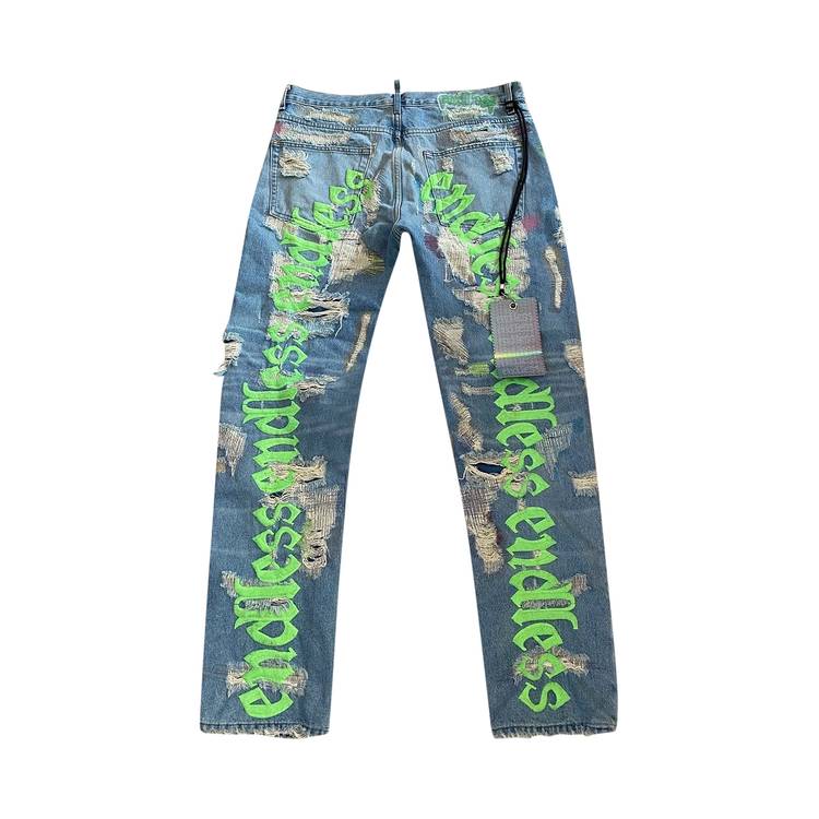 Buy Vlone x Endless Distressed Denim Jeans 'Blue/Green' - 1020 