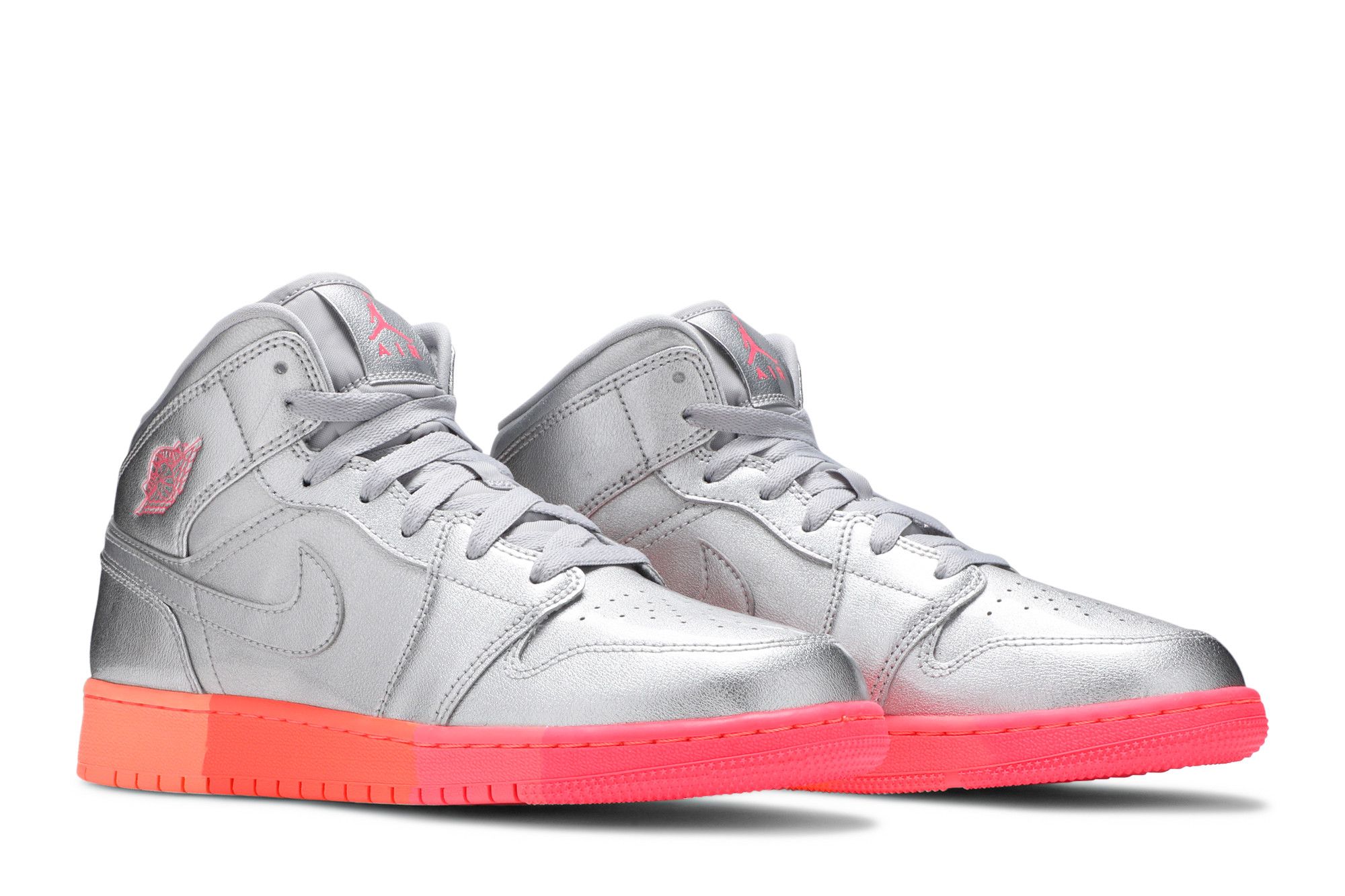 Pre-owned Air Jordan 1 Mid Gs 'metallic Silver Pink Crimson'