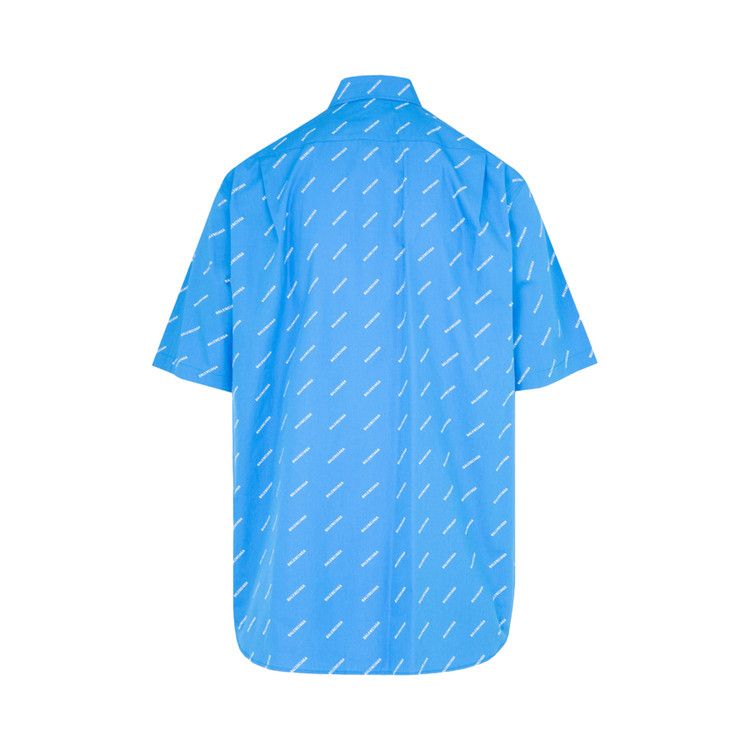 Balenciaga All Over Logo Button Down Shirt Blue