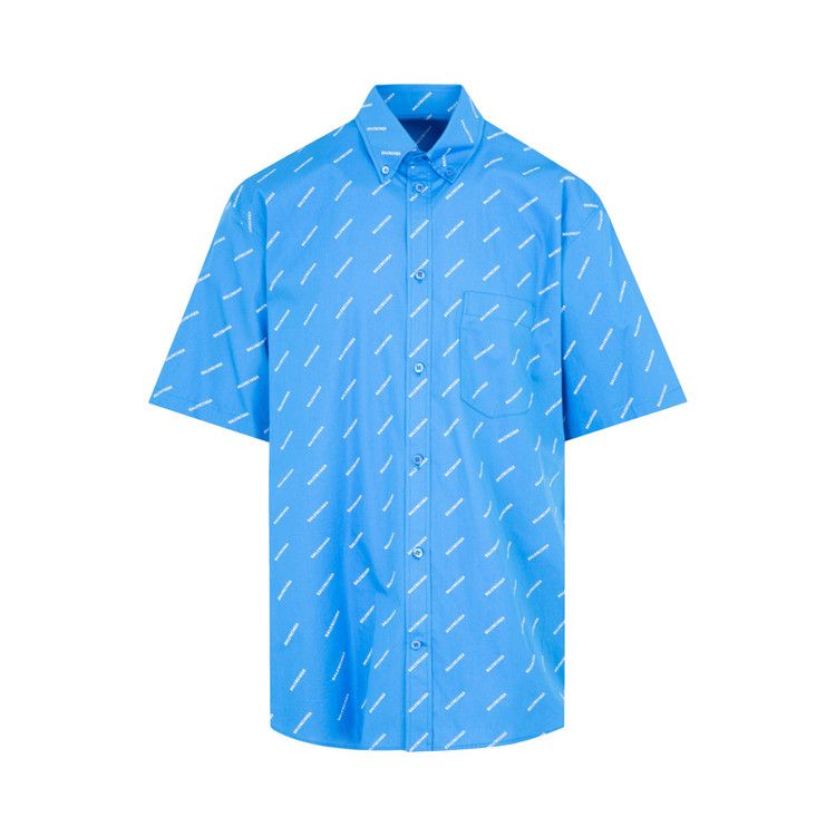 Balenciaga All Over Logo Button Down Shirt Blue