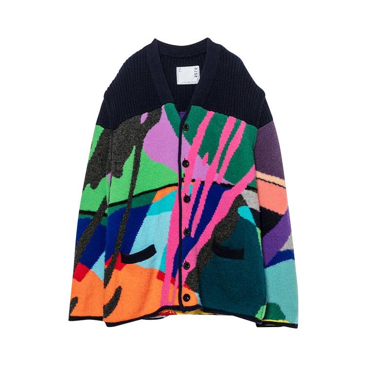 Buy Sacai x KAWS Jacquard Knit Cardigan 'Multicolor' - 21 02578M