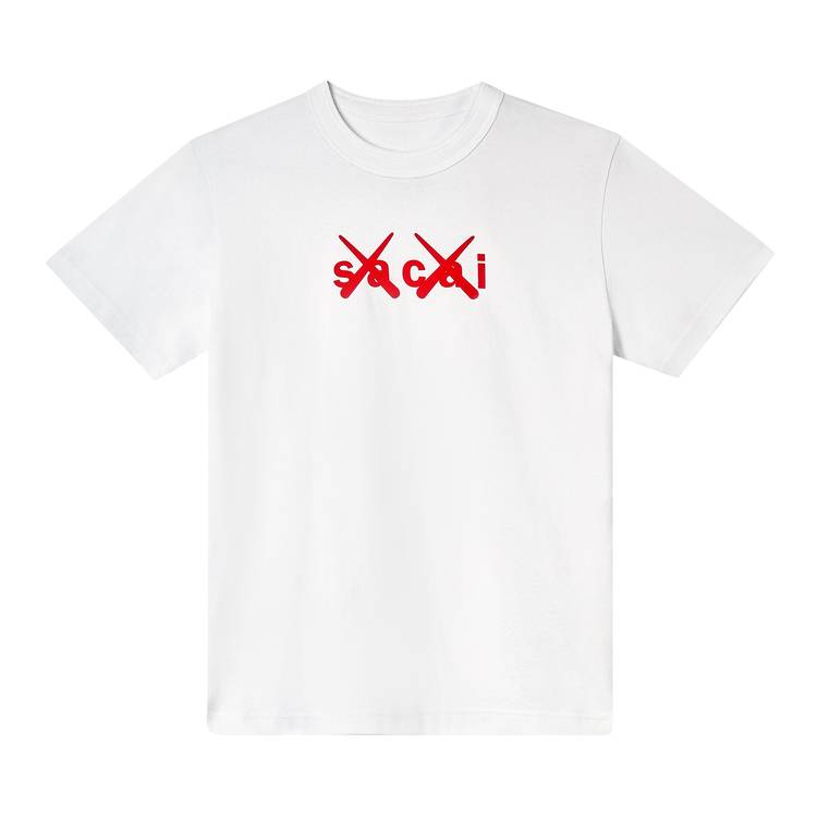 Sacai x KAWS Flock Print T-Shirt 'White/Red' | GOAT