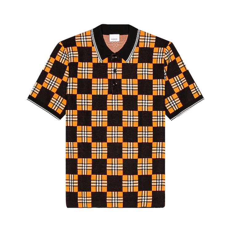 Burberry Blakeford Chequer Jacquard Wool Blend Polo Bright Orange