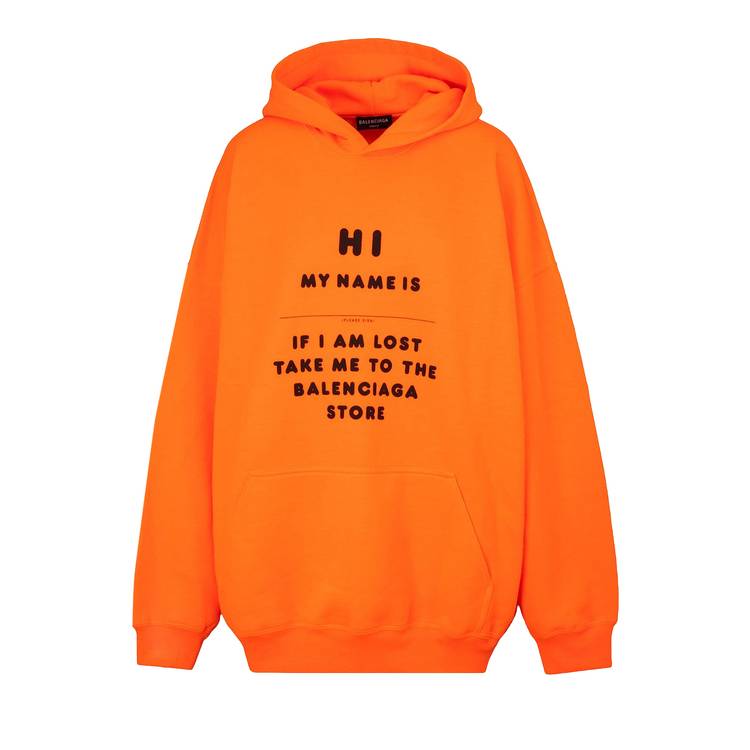 Balenciaga Hi My Name Is Hoodie Fluorescent Orange Black Culture Circle