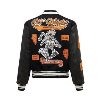 Off-White Leather Varsity Jacket 'Black 