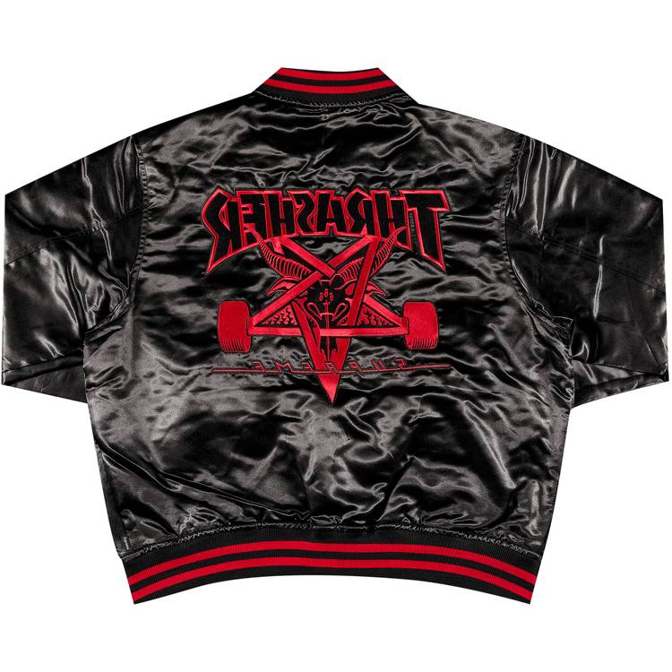 Supreme x Thrasher Satin Varsity Jacket 'Black' | GOAT