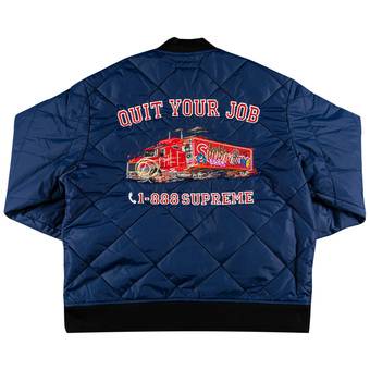 Buy Supreme Quit Your Job Quilted Work Jacket 'Blue' - FW21J71