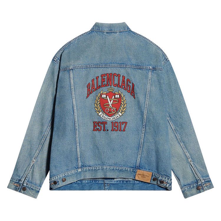 ジャケット BALENCIAGA Woman Jacket Stone Washed 773776TJW79 4076 Balenciaga All Over Logo Denim Jacket in Blue Authentic | FWRD
