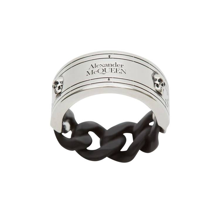 Buy Alexander McQueen Identity Chain Ring 'Black/Silver 