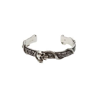 Buy Alexander McQueen Skull and Snake Bracelet 'Antique Silver