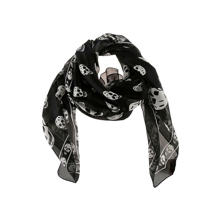 Alexander Mcqueen Skull Silk Scarf Black/White