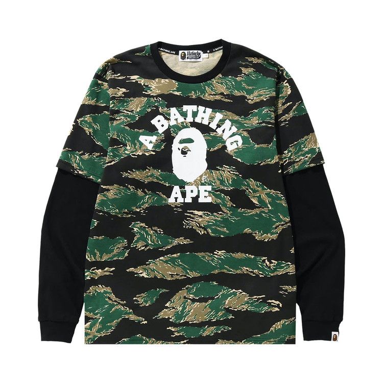 Buy BAPE Tiger Camo College Layered Long-Sleeve Tee 'Green' - 1F70