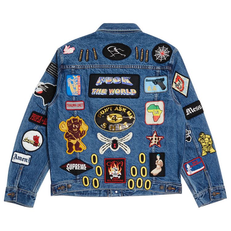 Buy Supreme Patches Denim Trucker Jacket 'Blue' - SS18J53 BLUE | GOAT