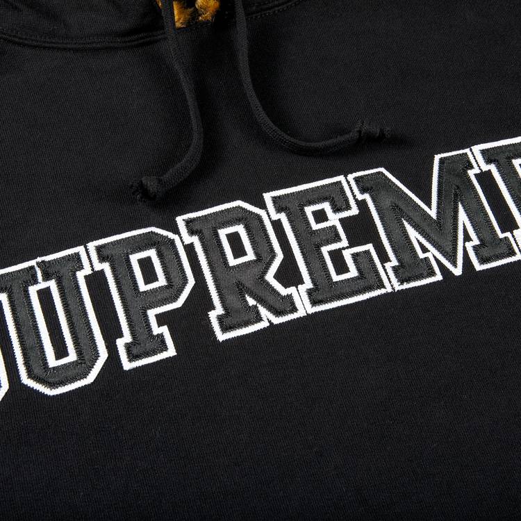 Supreme Leopard Trim Hooded Sweatshirt 'Black' | GOAT