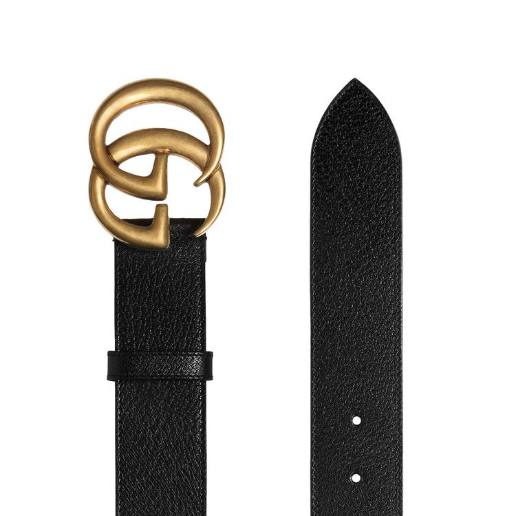 Gucci Belt Men's Gold Double G Buckle Black Leather 397660 4cm
