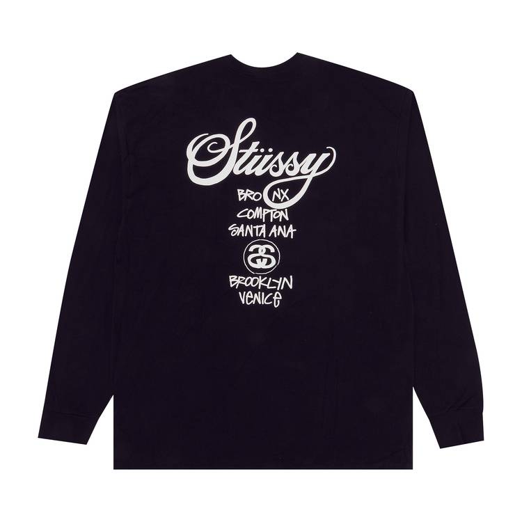 Buy Stussy Long-Sleeve World Tour Tee 'Black' - 1993453 BLAC