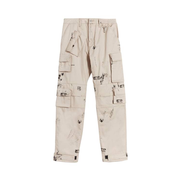 Buy Reese Cooper Stamp Print Cotton Canvas Cargo Trouser 'Khaki