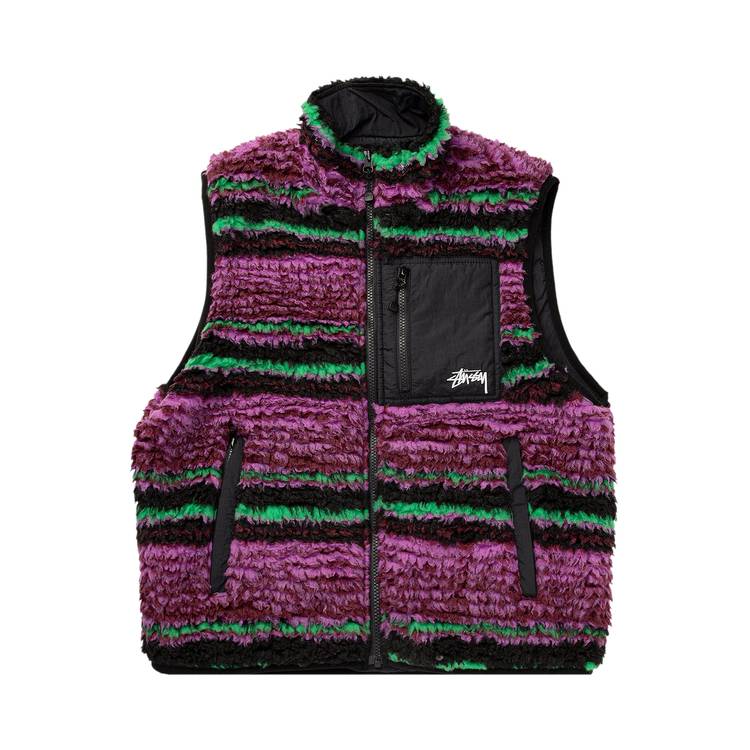 Buy Stussy Striped Sherpa Vest 'Grape' - 118468 GRAP | GOAT