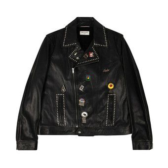 Buy Saint Laurent Leather Logo Pin Motorcycle Jacket 'Black Buy Saint Laurent Leather Logo Pin Motorcycle Jacket 'Black