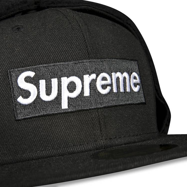 Supreme Leather Earflap New Era in Black, Size 7 1/4