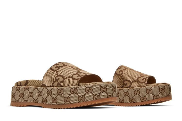 Gucci Wmns Gg Lame Platform Slide Sandal 'camel Monogram'