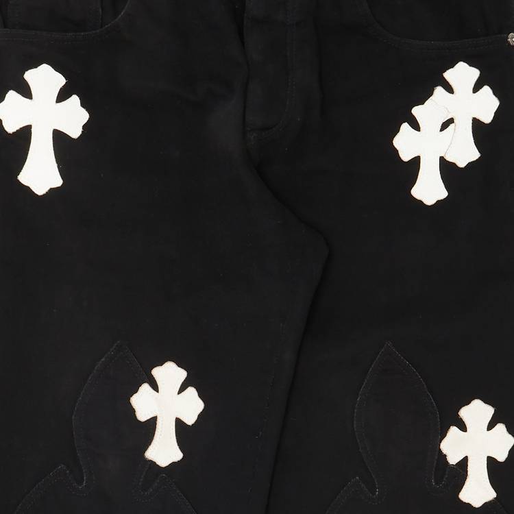 BLACK JEANS IN RED WHITE BLACK CROSS PATCH - THE GOD LAW