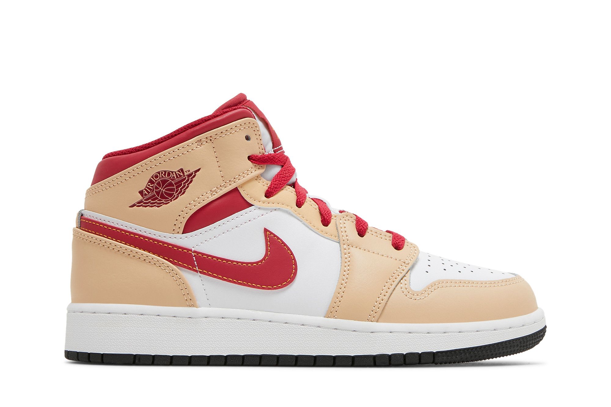 Pre-owned Air Jordan 1 Mid Gs 'light Curry Cardinal Red' In Cream