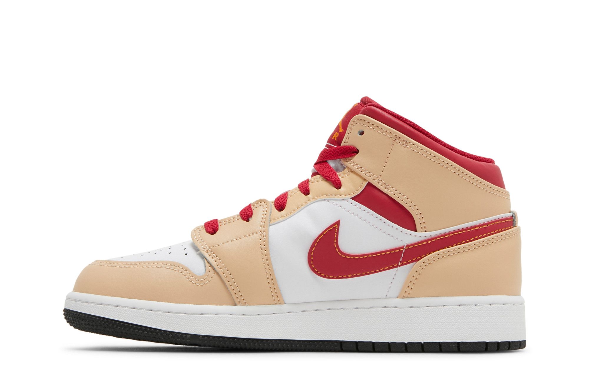 Pre-owned Air Jordan 1 Mid Gs 'light Curry Cardinal Red' In Cream