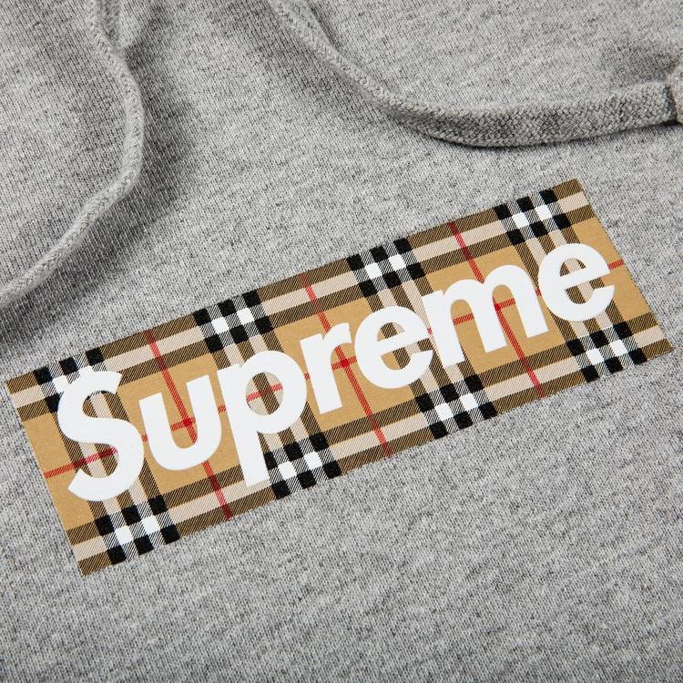 Supreme Burberry Box Logo Hooded Sweatshirt Heather Grey – Izicop