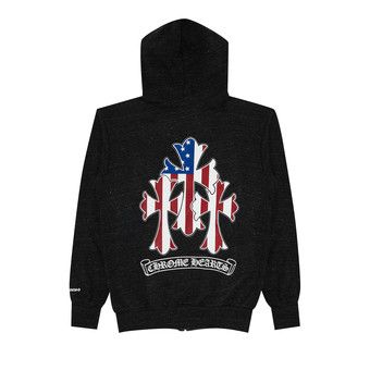 Buy Chrome Hearts American Flag Cemetery Cross Zip Hoodie 'Black 