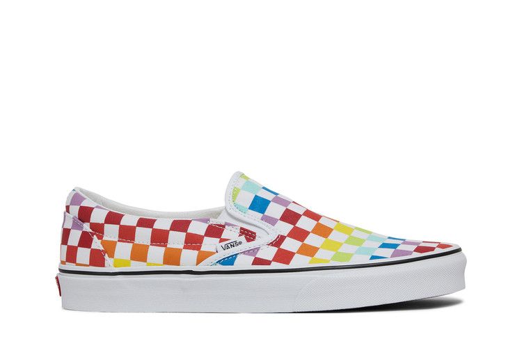 vans rainbow checkered slip ons