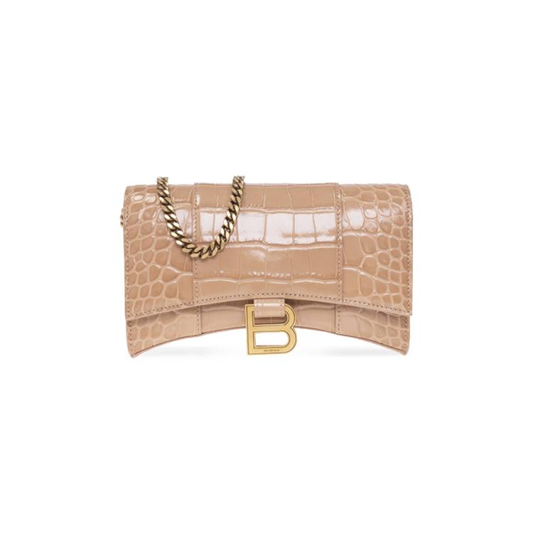 Balenciaga Hourglass Leather Wallet on A Chain Nude Beige