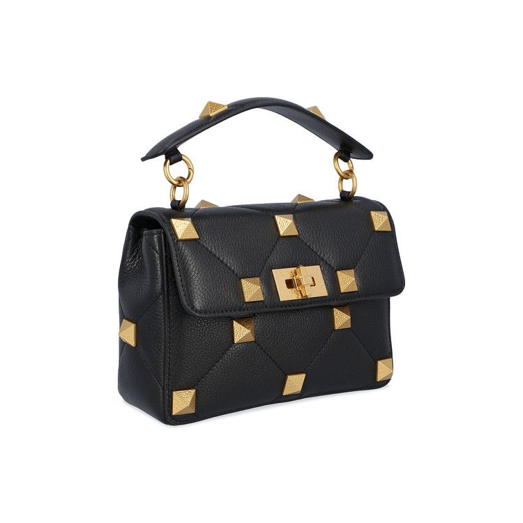 Valentino Medium Roman Stud Shoulder Bag Black